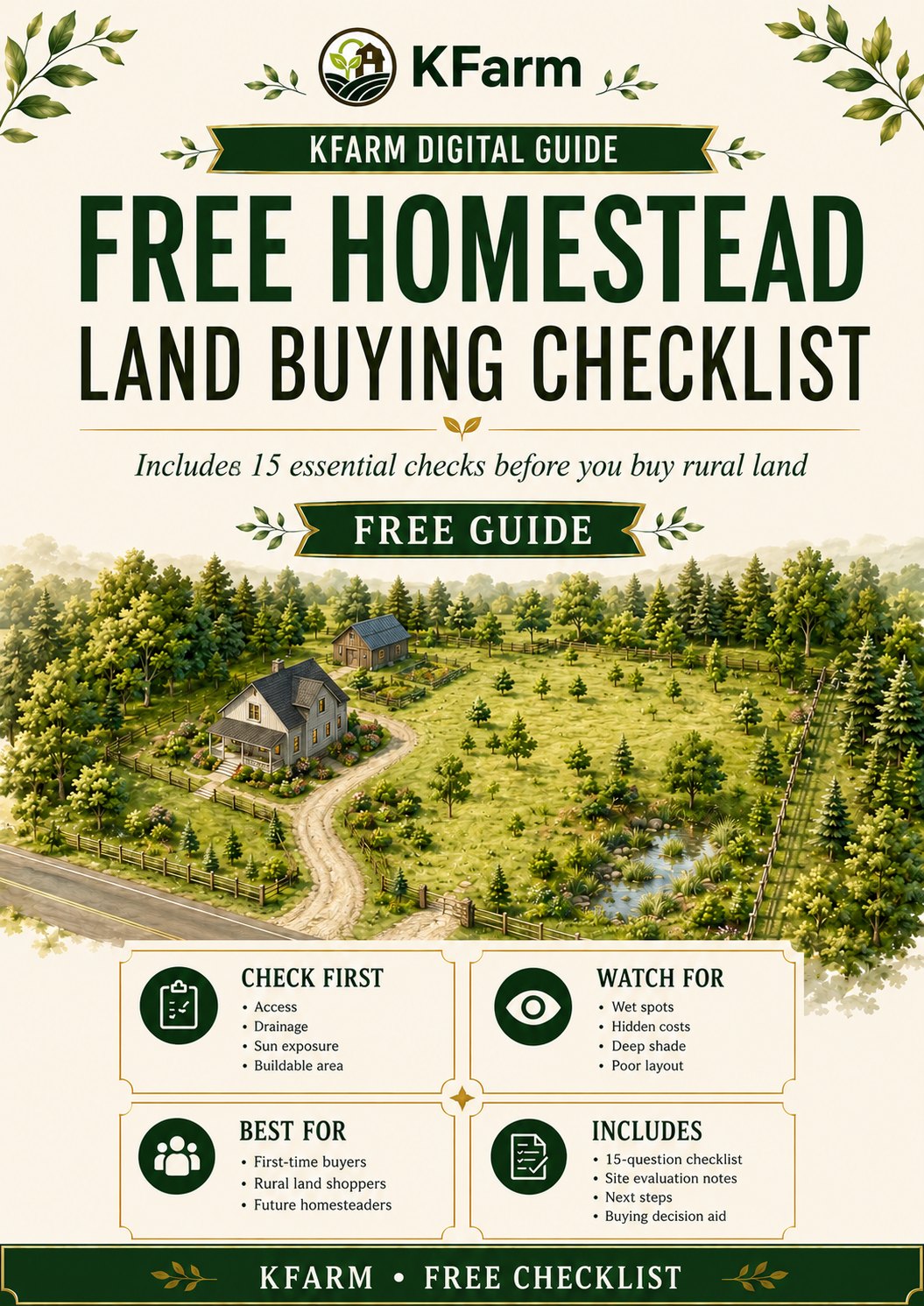 Free KFarm Homestead Land Buying Checklist